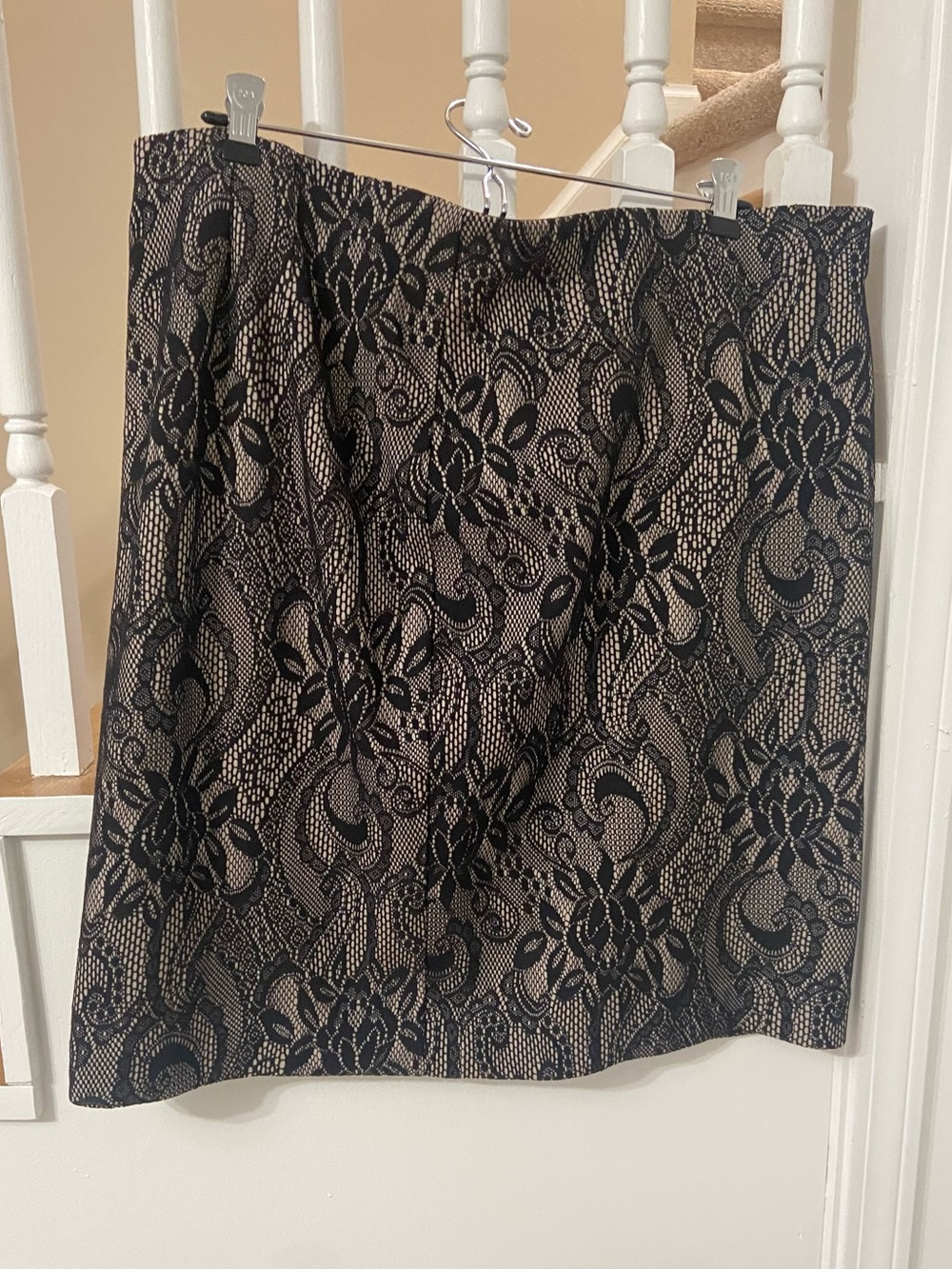 Ann Taylor Black Lace Overlay Mini Skirt with Beige Underlay